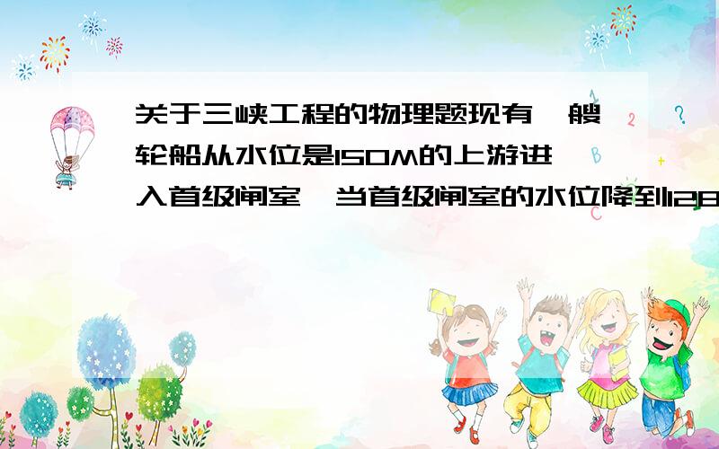 关于三峡工程的物理题现有一艘轮船从水位是150M的上游进入首级闸室,当首级闸室的水位降到128M时,轮船就可以进入下一级闸室了.若首级人字闸门每扇门都是一个高40M,宽20M,厚3M的长方形实心