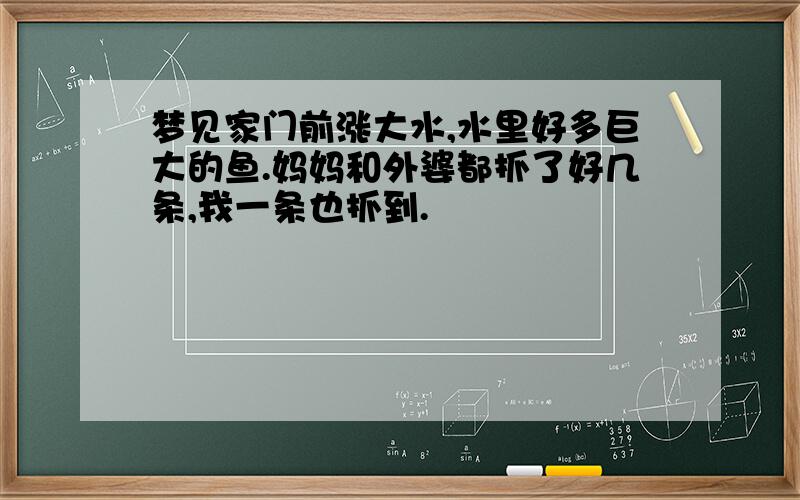 梦见家门前涨大水,水里好多巨大的鱼.妈妈和外婆都抓了好几条,我一条也抓到.