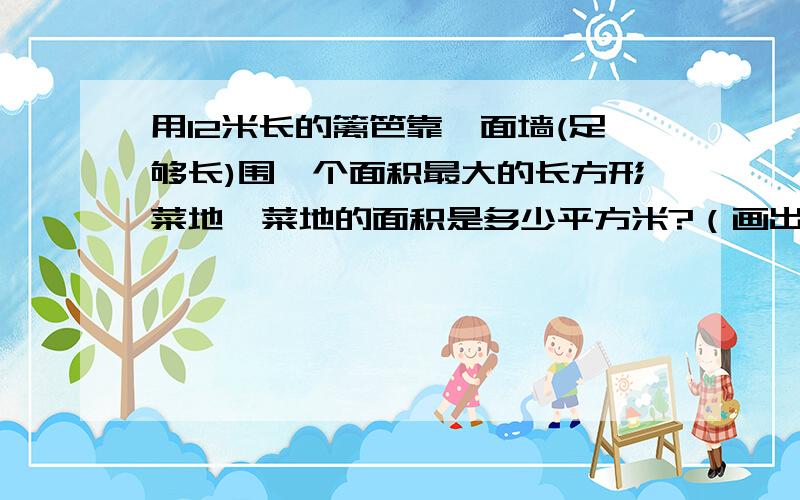 用12米长的篱笆靠一面墙(足够长)围一个面积最大的长方形菜地,菜地的面积是多少平方米?（画出示意图）