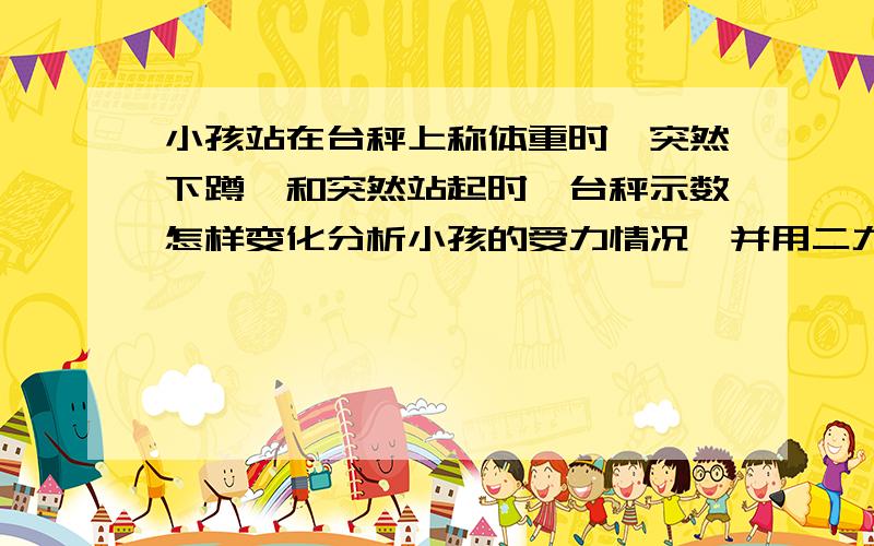 小孩站在台秤上称体重时,突然下蹲,和突然站起时,台秤示数怎样变化分析小孩的受力情况,并用二力平衡和力的作用效果解释一下