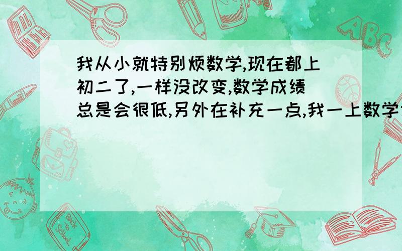 我从小就特别烦数学,现在都上初二了,一样没改变,数学成绩总是会很低,另外在补充一点,我一上数学课就想睡.