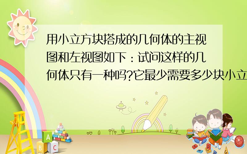 用小立方块搭成的几何体的主视图和左视图如下：试问这样的几何体只有一种吗?它最少需要多少块小立方块搭成,最多需要多少块小立方块?请画出最少和最多时的俯视图.