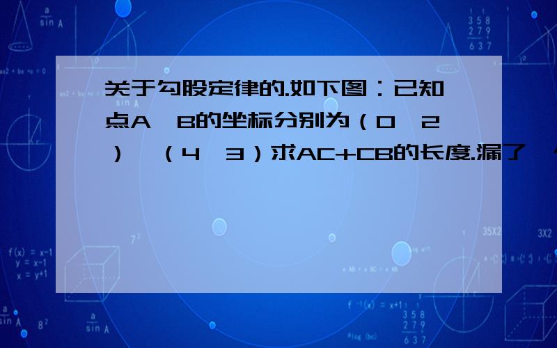 关于勾股定律的.如下图：已知点A,B的坐标分别为（0,2）,（4,3）求AC+CB的长度.漏了一个条件：从点B作x轴的垂线