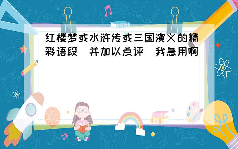 红楼梦或水浒传或三国演义的精彩语段(并加以点评)我急用啊