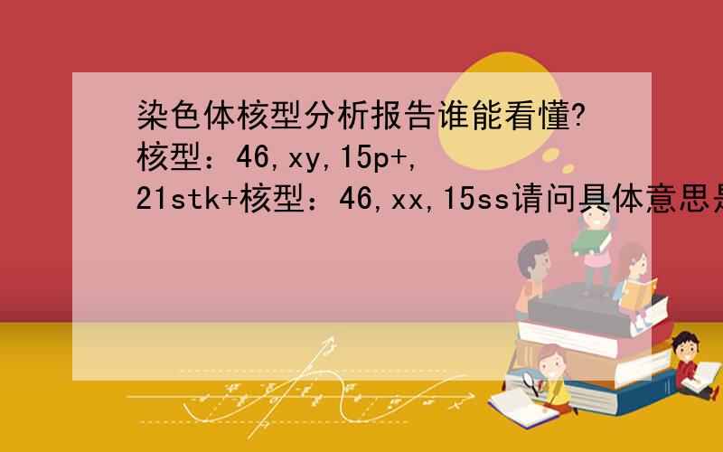 染色体核型分析报告谁能看懂?核型：46,xy,15p+,21stk+核型：46,xx,15ss请问具体意思是什么啊?你说的这个我也知道,