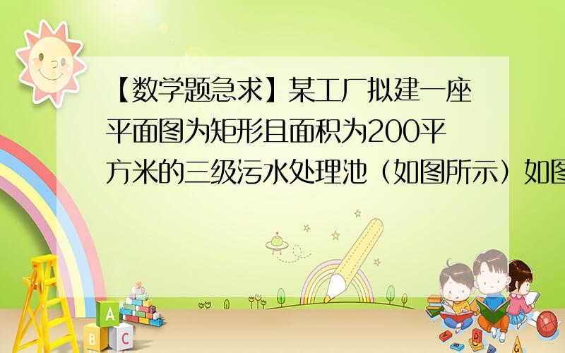 【数学题急求】某工厂拟建一座平面图为矩形且面积为200平方米的三级污水处理池（如图所示）如图污水处理池ABCD四周围墙的建造单价为每米400元,中间两道隔墙EF,GH的建造单价为每米248元,