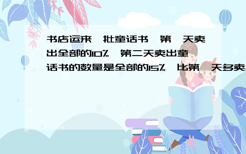 书店运来一批童话书,第一天卖出全部的10%,第二天卖出童话书的数量是全部的15%,比第一天多卖出28本,这批童话书一共有多少本