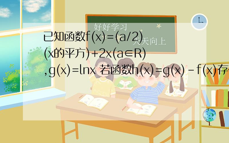 已知函数f(x)=(a/2)(x的平方)+2x(a∈R),g(x)=lnx 若函数h(x)=g(x)-f(x)存在单调递减区间,求a的取值范围