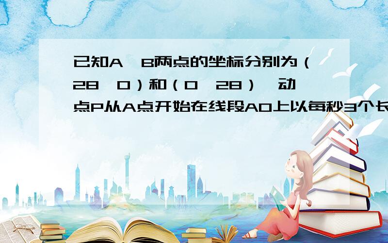 已知A、B两点的坐标分别为（28,0）和（0,28）,动点P从A点开始在线段A0上以每秒3个长度单位的速度向原点0运动,动直线EF从X轴开始以每秒1个长度单位的速度向上平行移动（即EF//X轴0）,并且分