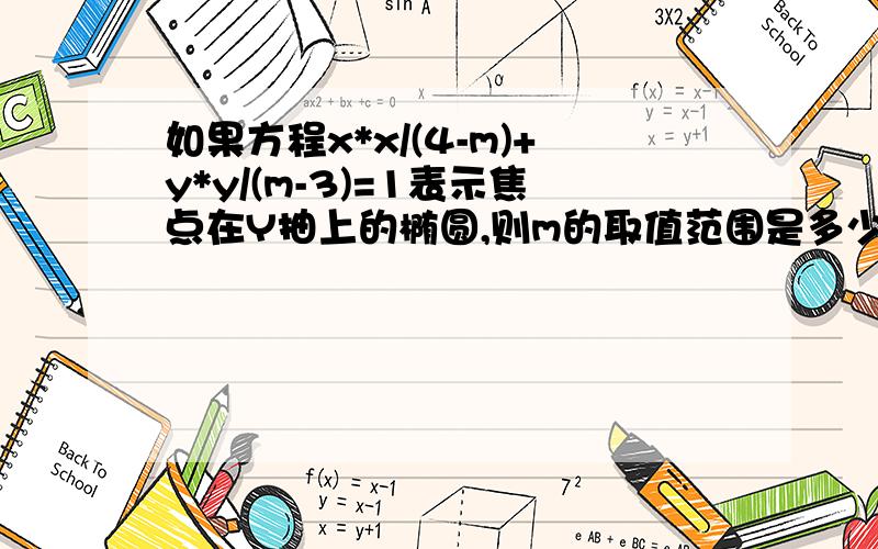 如果方程x*x/(4-m)+y*y/(m-3)=1表示焦点在Y抽上的椭圆,则m的取值范围是多少