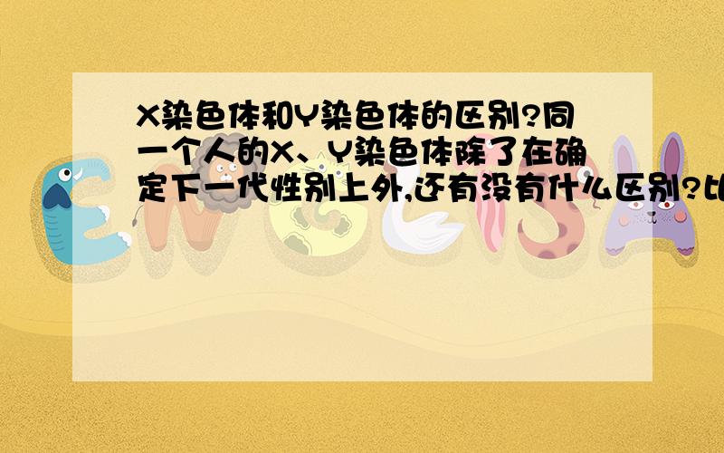 X染色体和Y染色体的区别?同一个人的X、Y染色体除了在确定下一代性别上外,还有没有什么区别?比如说儿子和老爸的Y染色体有什么区别?