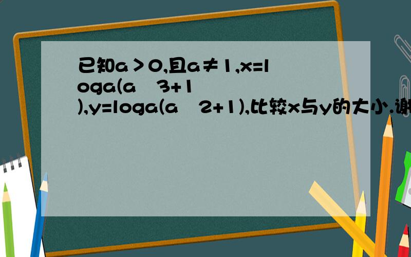 已知a＞0,且a≠1,x=loga(aˆ3+1),y=loga(aˆ2+1),比较x与y的大小.谢谢!