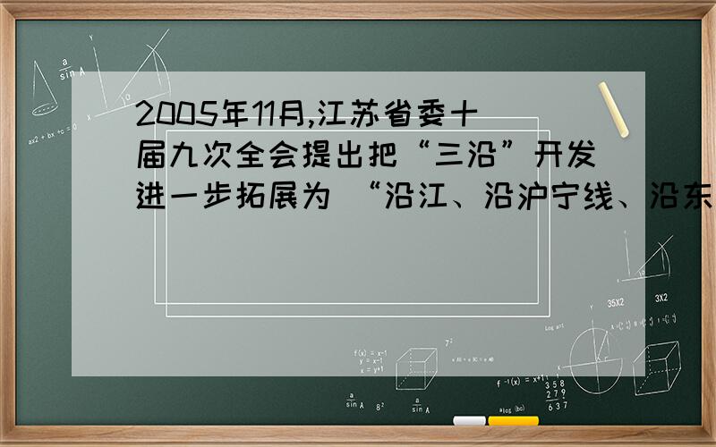 2005年11月,江苏省委十届九次全会提出把“三沿”开发进一步拓展为 “沿江、沿沪宁线、沿东陇海线、沿海”