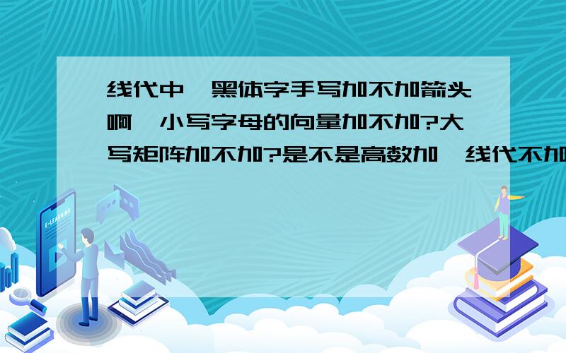 线代中,黑体字手写加不加箭头啊,小写字母的向量加不加?大写矩阵加不加?是不是高数加,线代不加?如题