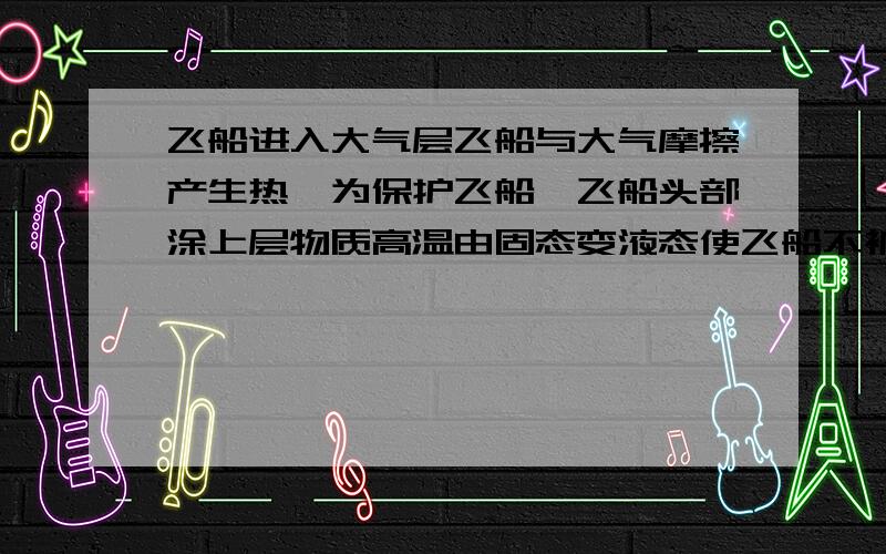 飞船进入大气层飞船与大气摩擦产生热,为保护飞船,飞船头部涂上层物质高温由固态变液态使飞船不被烧坏.道理与升华有关