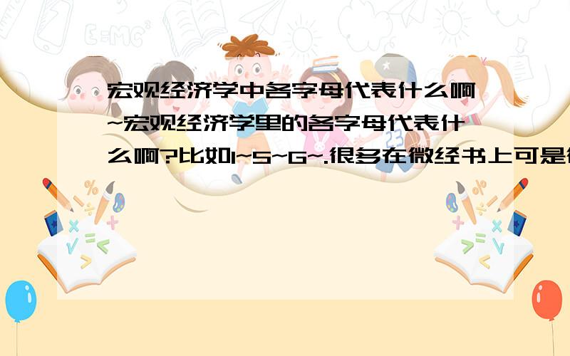 宏观经济学中各字母代表什么啊~宏观经济学里的各字母代表什么啊?比如I~S~G~.很多在微经书上可是微经不在身边~谢谢了啊还有别的一些字母啊~26个字母各代表什么呀。。~