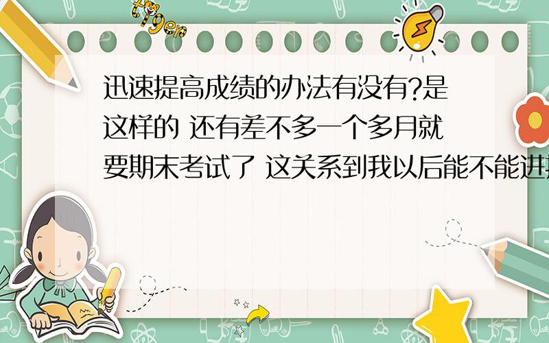 迅速提高成绩的办法有没有?是这样的 还有差不多一个多月就要期末考试了 这关系到我以后能不能进推优生的行列 有没有什么好的办法.还有啊 我很讨厌英语 英语成绩总是上不去 还一直被