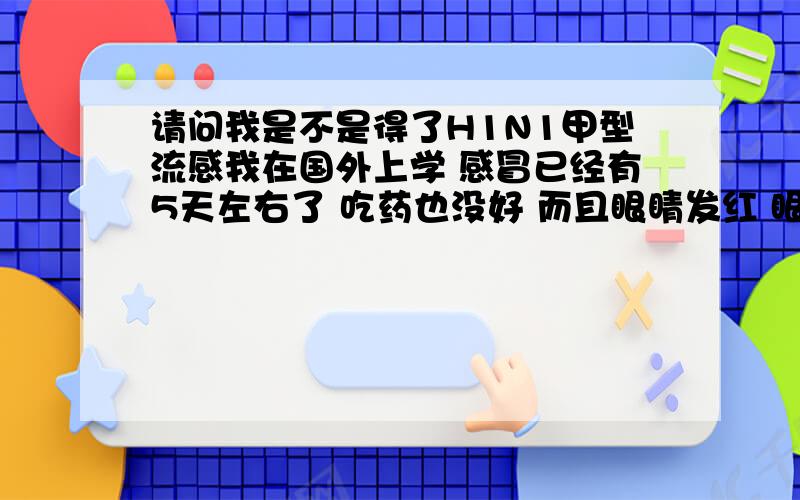 请问我是不是得了H1N1甲型流感我在国外上学 感冒已经有5天左右了 吃药也没好 而且眼睛发红 眼眶红肿 这几天经常流鼻血 不过没有发烧 也不怎么咳嗽 但是有痰 是不是上火加感冒 不会真的