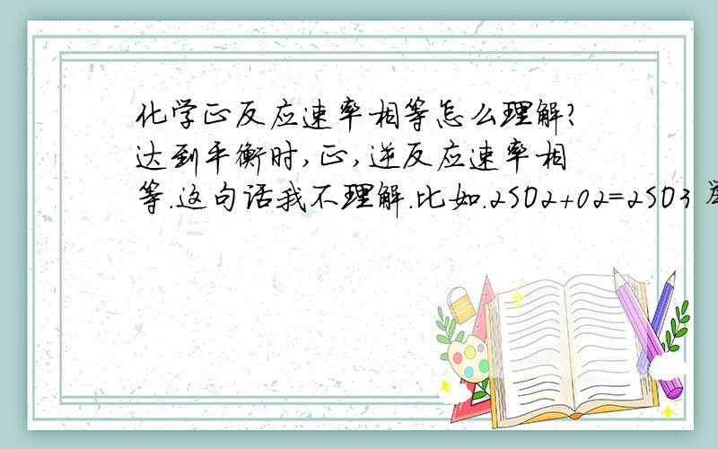 化学正反应速率相等怎么理解?达到平衡时,正,逆反应速率相等.这句话我不理解.比如.2SO2+02=2SO3 举个例子