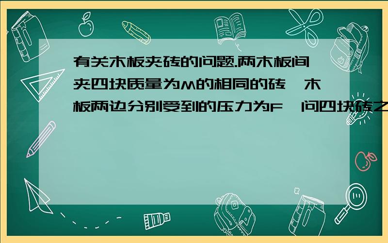 有关木板夹砖的问题.两木板间夹四块质量为M的相同的砖,木板两边分别受到的压力为F,问四块砖之间的所受摩擦力的情况.