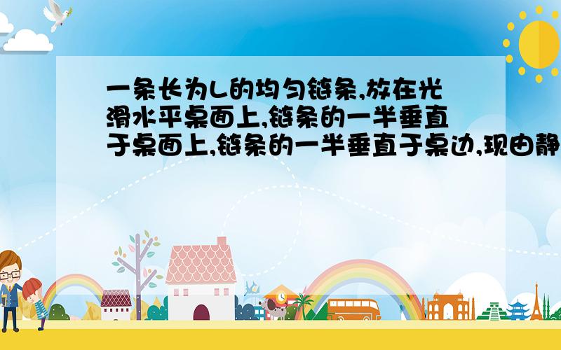 一条长为L的均匀链条,放在光滑水平桌面上,链条的一半垂直于桌面上,链条的一半垂直于桌边,现由静止开始使链条自由滑落,当它全部脱离桌面瞬时的速度为多大?