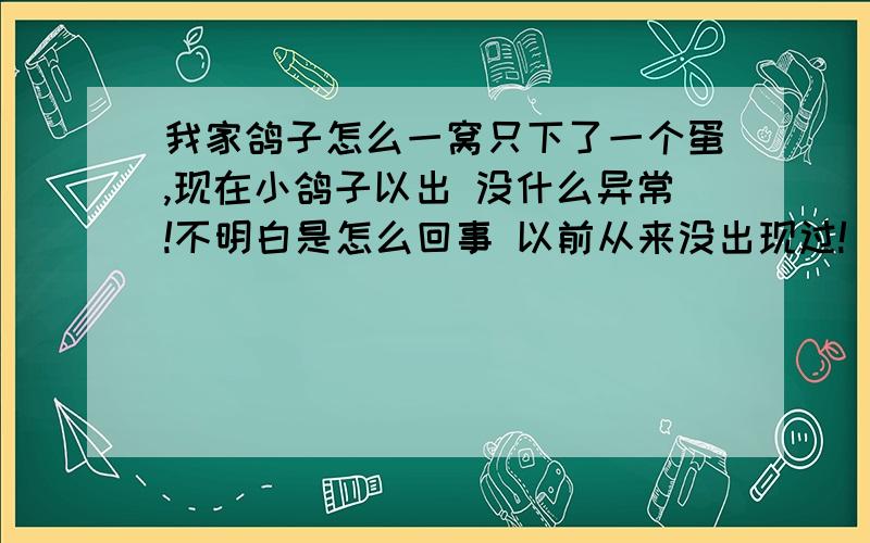 我家鸽子怎么一窝只下了一个蛋,现在小鸽子以出 没什么异常!不明白是怎么回事 以前从来没出现过!