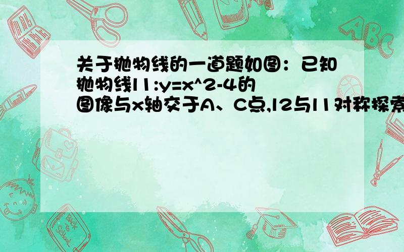 关于抛物线的一道题如图：已知抛物线l1:y=x^2-4的图像与x轴交于A、C点,l2与l1对称探索当点B分别位于l1在x轴上、下两部分的图像上,平行四边形ABCD的面积是否存在最大值和最小值?若存在,判断