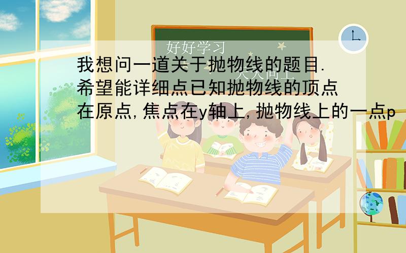 我想问一道关于抛物线的题目.希望能详细点已知抛物线的顶点在原点,焦点在y轴上,抛物线上的一点p（m,-2）到焦点的距离为4,则m=