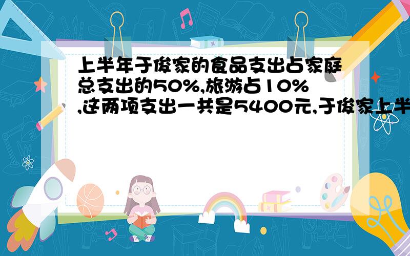 上半年于俊家的食品支出占家庭总支出的50%,旅游占10%,这两项支出一共是5400元,于俊家上半年的总支出多少元