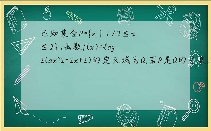 已知集合P={x丨1/2≤x≤2},函数f(x)=log2(ax^2-2x+2)的定义域为Q,若P是Q的子集,求实数a的取值范围.