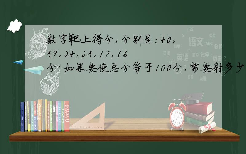 数字靶上得分,分别是：40,39,24,23,17,16分!如果要使总分等于100分,需要射多少箭?各箭得分是多少?