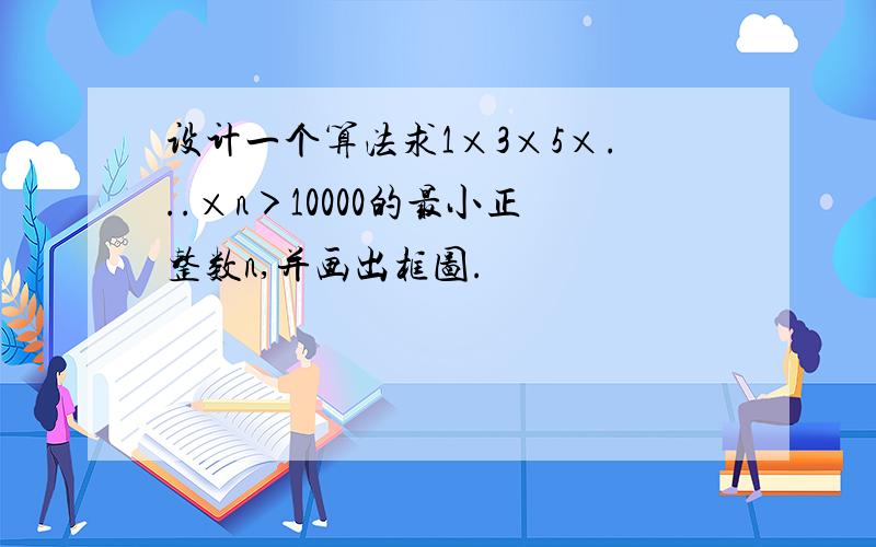 设计一个算法求1×3×5×...×n＞10000的最小正整数n,并画出框图.