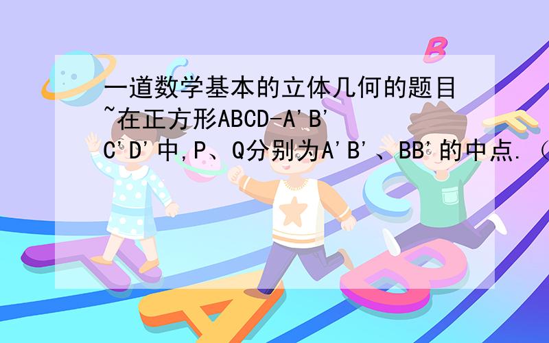 一道数学基本的立体几何的题目~在正方形ABCD-A'B'C'D'中,P、Q分别为A'B'、BB'的中点.（1）求直线AP与CQ所成的角的大小（2）求直线AP与BD所成的角的大小我还没学过空间向量,