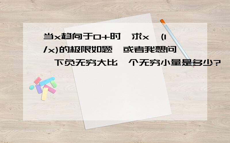 当x趋向于0+时,求x^(1/x)的极限如题,或者我想问一下负无穷大比一个无穷小量是多少?