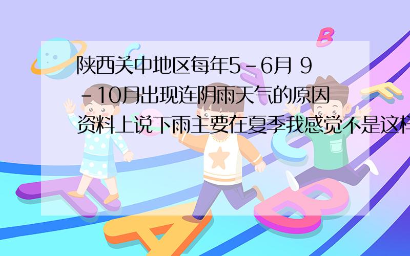 陕西关中地区每年5-6月 9-10月出现连阴雨天气的原因资料上说下雨主要在夏季我感觉不是这样的.这一地区下雨主要集中在9-10月,而不是夏季,夏季干旱 都不下雨,这几年夏季暴雨很少见.一个直