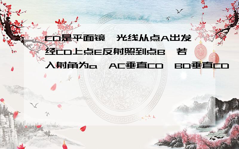 CD是平面镜,光线从点A出发经CD上点E反射照到点B,若入射角为a,AC垂直CD,BD垂直CD,垂足分别为C\D且AC=3,BD=6,CD=11求tana得值