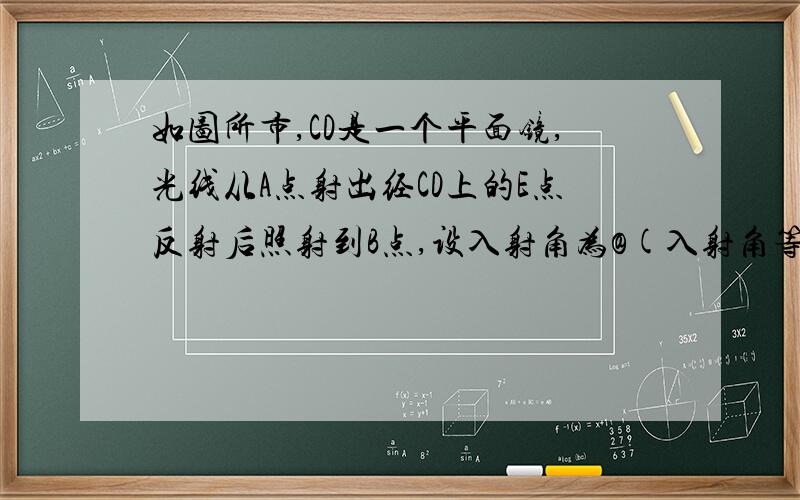 如图所市,CD是一个平面镜,光线从A点射出经CD上的E点反射后照射到B点,设入射角为@(入射角等于反射角),AC垂直CD,BD垂直CD,垂足分别为C,D.若AC=3,BD=6,CD=12,则tan@的值为＿http://hiphotos.baidu.com/%D2%B6%CF%E