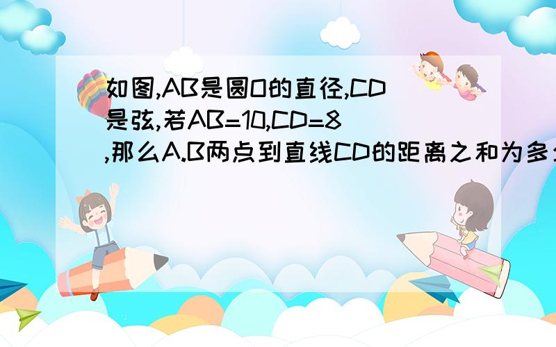 如图,AB是圆O的直径,CD是弦,若AB=10,CD=8,那么A.B两点到直线CD的距离之和为多少呢?