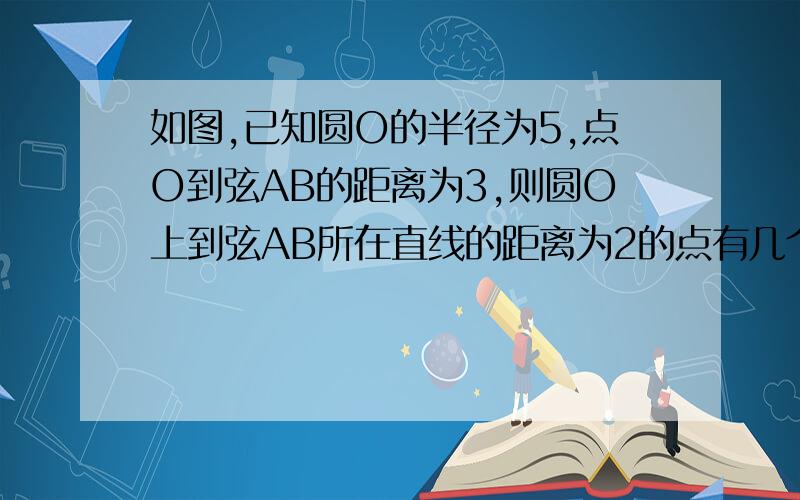 如图,已知圆O的半径为5,点O到弦AB的距离为3,则圆O上到弦AB所在直线的距离为2的点有几个?