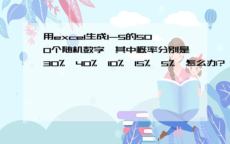 用excel生成1-5的500个随机数字,其中概率分别是30%、40%、10%、15%、5%,怎么办?