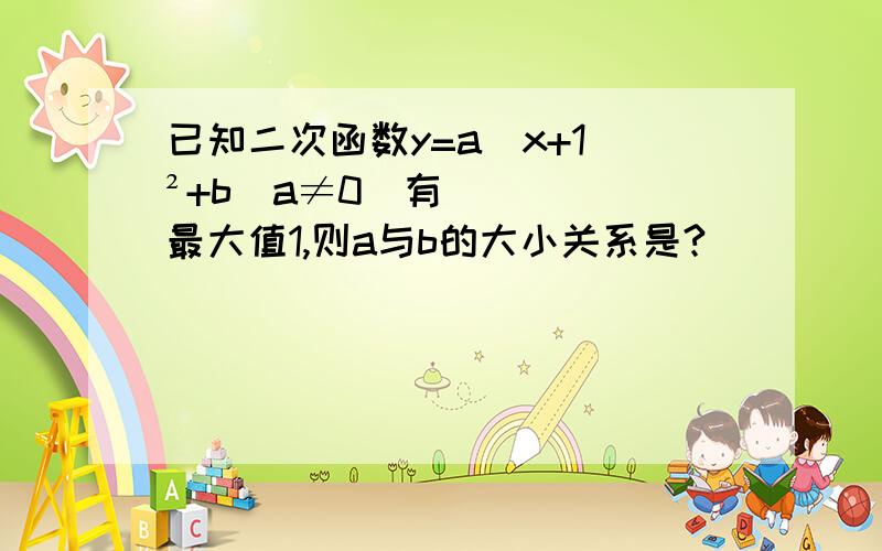 已知二次函数y=a(x+1)²+b(a≠0)有最大值1,则a与b的大小关系是?