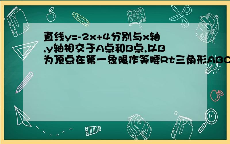 直线y=-2x+4分别与x轴,y轴相交于A点和B点,以B为顶点在第一象限作等腰Rt三角形ABC.(1)求点C的坐标.（2）在y轴上是否存在一点M,使得MA+MC最小,如果存在,请求出M的坐标;如不存在,请说明理由.