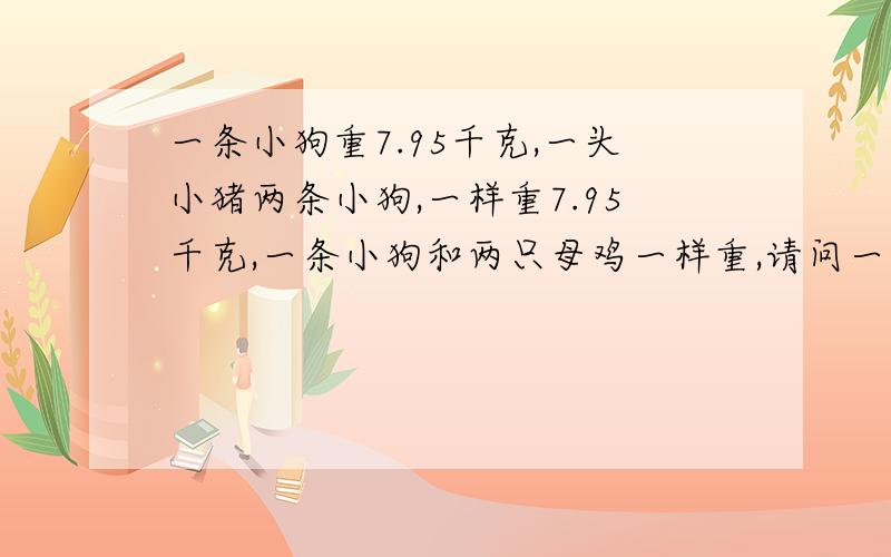 一条小狗重7.95千克,一头小猪两条小狗,一样重7.95千克,一条小狗和两只母鸡一样重,请问一条,小猪和两只鸡共多少千克呢?