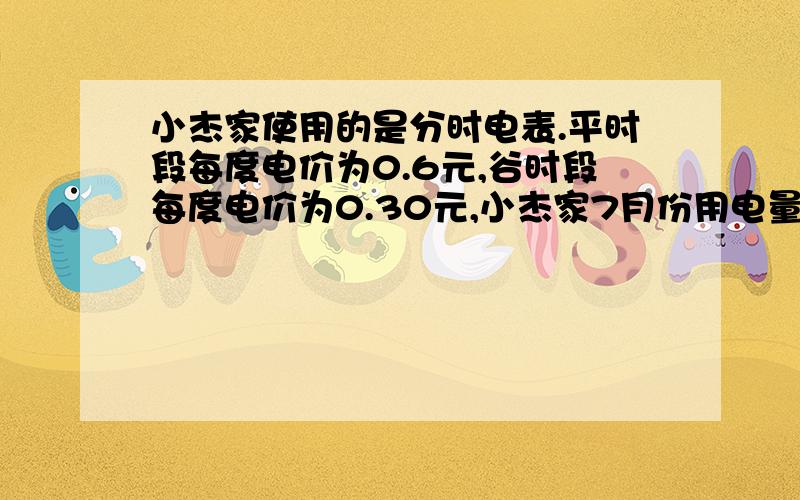 小杰家使用的是分时电表.平时段每度电价为0.6元,谷时段每度电价为0.30元,小杰家7月份用电量可达500度,相应的电费为243元,求7月份小杰家平时段用电量和谷时段用电量.要用二元一次方程解答