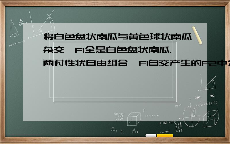 将白色盘状南瓜与黄色球状南瓜杂交,F1全是白色盘状南瓜.两对性状自由组合,F1自交产生的F2中发现有30株黄色盘状南瓜.预计F2中基因型为杂合体的株数是（　）A,120B,60C30D180