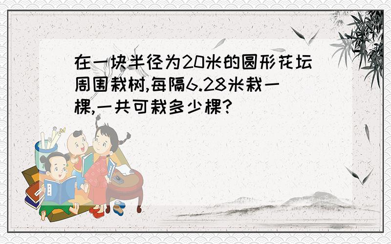 在一块半径为20米的圆形花坛周围栽树,每隔6.28米栽一棵,一共可栽多少棵?