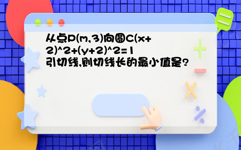 从点P(m,3)向圆C(x+2)^2+(y+2)^2=1引切线,则切线长的最小值是?