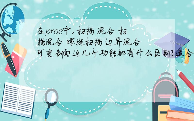 在proe中,扫描 混合 扫描混合 螺旋扫描 边界混合 可变剖面这几个功能都有什么区别?适合于什么样的零件?