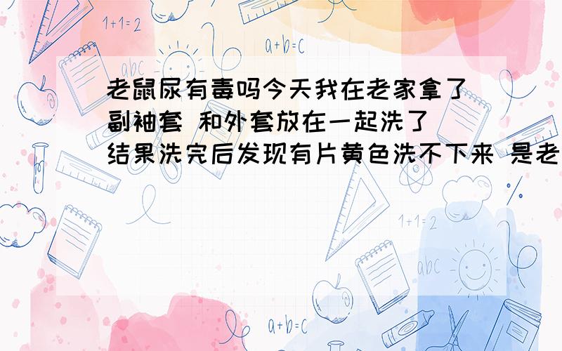 老鼠尿有毒吗今天我在老家拿了副袖套 和外套放在一起洗了 结果洗完后发现有片黄色洗不下来 是老鼠尿吧 怎么办啊 那个外套我还能穿吗