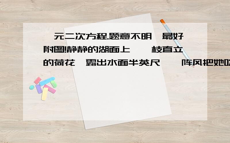 一元二次方程.题意不明,最好附图!静静的湖面上,一枝直立的荷花,露出水面半英尺,一阵风把她吹斜,恰好使荷花与水面齐平,此时,荷花已离原来的位置2英尺,问湖水深几英尺?